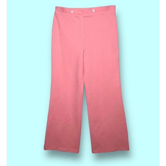 Vintage 70s Size Large Pink Polyester Pants Faux Fly Stretch Waist Disco - Picture 8 of 8